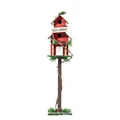 Red Christmas birdhouse decoration with Merry Christmas sign and LED heart lights, 85cm tall - Height 85cm / Includes LED String Lights / Red - Round Window Birdhouse