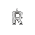 Chubby bubble initial R pendant in shiny silver steel with 3D balloon texture - Silver Letter R