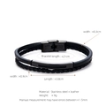 Men's double-layered black woven leather bracelet with stainless steel metal clasp - Black Slim Style (W-14-2)