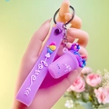 Cute purple silicone milk tea cup keychain with Love strap and rainbow balloon decor - Purple (Rope Style, No Package)