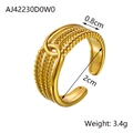 Detail of 18k gold plated stainless steel multi-layer open ring with size specifications - Multi-Layer Open Design Style (AJ42230D0W0)