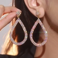 Luxurious iridescent AB crystal teardrop earrings with a sparkling golden finish - Gold AB Iridescent Water Drop Earrings