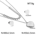 Conjunto de collar de cadena doble en plata con colgante de corazón y pendientes - Color Acero (KS139727-KLX)