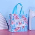 Blue non-woven Mother's Day gift bag with floral prints and I love my MOM text - 22*23*11cm / Blue