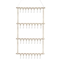 Hängender Haarspangen-Organizer mit hellen Holzstäben, beigem PU-Leder und Metall-S-Haken - 86x38cm / Beige