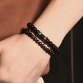 Set di bracciali da uomo in perle di ossidiana con ciondolo a corona e pietre di ematite - Piccolo Set Corona