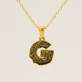 18k gold plated stainless steel G letter necklace with black texture inlay for women - Gold Letter G