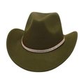 Détail d'un chapeau de cowboy vert olive en feutre avec bandeau orné de strass argentés - Petit Strass Large / Vert Armée