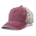 Vintage-Waschung bordeauxrote Pferdeschwanz-Cap mit elastischer Kreuz-Mesh-Rückseite - Burgunderrot
