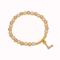 Elegant beaded bracelet with pearls, gold beads, and a sparkling letter L pendant - Letter L