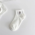 White cotton ankle sock with cute cat embroidery and vertical ribbed texture - White - Cat