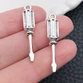Mini silver alloy screwdriver charms featuring textured handles for jewelry making - 6x31mm 1.8g