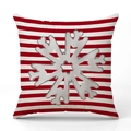 Housse de coussin de Noël à rayures rouges et blanches avec flocon argenté en lin - Flocon de Neige à Rayures Rouges et Blanches