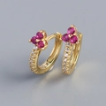 Luxurious S925 silver hoop earrings with pink clover gemstone and micro-pave diamonds - 925 Silver / Golden (Red Stone)