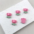Detailed macro view of 5 pink resin tulip charms for DIY jewelry and hair accessories - 4# Dark Pink Tulip