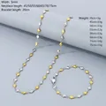 Conjunto de collar y pulsera de eslabones de corazón bicolor en acero inoxidable - Pulsera 20CM / Bicolor (Oro y Plata)