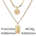 Conjunto de collares dorados de doble capa con colgantes de sol, luna y estrellas - Estrella Luna Redonda y Tarot Rectángulo (KN230272-KFC) / Dorado