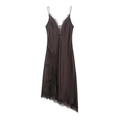 Schokoladenbraunes Satin-Unterkleid mit schwarzer Wimpernspitze und Schlitz-Detail - XS / Kaffeebraun