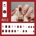 Short round square press-on nails set in deep red with Santa Claus design, model A612 - A612 Deep Wine Red Santa