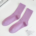 Vertical ribbed cotton crew socks in soft lavender purple color with high elasticity - One Size / Taro Purple