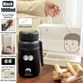 Black 1000ml stainless steel insulated bottle with tea infuser and gift bag packaging - 1000ml / Black (With Eye Stickers, Gift Bag & Cup Brush)