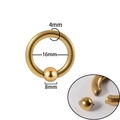 Golden stainless steel BCR captive bead ring piercing with 4mm gauge and 16mm diameter - 4x16x8mm / Gold