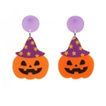 Details zu Halloween-Kürbisohrringen mit lila Hexenhüten und Acryl-Oberfläche - Stern Hut Kürbis
