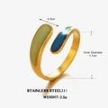 Anillo de acero dorado con gotas de esmalte azul y un diámetro interior de 1,7 cm para ella - Degradado de Color Verde Azulado y Azul (Estilo 3)