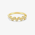 Elegant wavy S925 sterling silver ring in golden finish with nine sparkling cubic zirconia - US 6 / 345-9-Stone Bubbles Row / 18K Gold