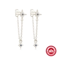 S925 sterling zilveren kwastjes oorbellen met sterren en blauwe en witte zirkonia - 925 zilver / Platina #1