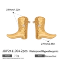 Pendenti a stivale dorati in acciaio inossidabile impermeabile con misure e dettagli - Stile Stivale da Cowboy (JDP2411004-2pcs) / Oro