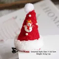 Red plush Christmas hat hair clip with snowman doll and pearls for holiday decor - Christmas Hat Hair Clip (Snowman Style)