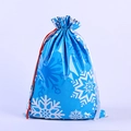 Blue Christmas drawstring gift bag with white snowflake pattern and red white cord - 49*69 Snowflake Blue