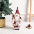 Standing Santa Claus figurine in red and grey plaid coat with white plush trim and gift bag - 20.5cm*3.3cm