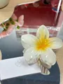 Tropical frangipani hair claw clip with white petals and yellow center in resin finish - Large (approx 8cm) / White Yellow