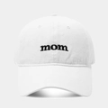 White washed cotton baseball cap featuring black 'mom' embroidery on front crown - Soft Top Lowercase mom White