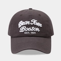 Detalle del bordado 3D blanco Bean Town Boston en una gorra de algodón marrón vintage - Ajustable / Gris