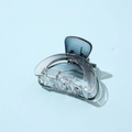 Detailed view of a semi-circular gradient grey-blue acetate hair claw with metal spring - Half Round Black