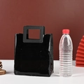 Minimalist black glossy PVC tote bag with stylish round handle for shopping - Square Handle Black / Small (18*10*20)