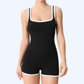 Body sportivo da donna nero con bordi bianchi a contrasto per yoga e allenamento - S / Nero