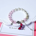 Pink ice-crack glass and white pearl bead bracelet with a purple butterfly pendant - S013-red And Purple Butterfly Pendant Pearl Bursting Flower Bracelet #sz148