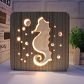 3D Seahorse cutout wooden night light with warm LED glow for creative desk decor - Seahorse/15cm