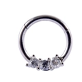 Silver stainless steel hinged ring featuring three prong-set clear zircon stones - 12# Silver - White Zirconia Inlaid