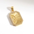 Golden octagonal celestial pendant with crescent moon and zircon sunburst pattern - 02-Octagonal Celestial Moon Sun Star