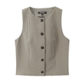 Damen Set aus brauner Weste und Hose mit Knopfleiste und ärmellosem Karomuster - XS / Einzelne Weste Top