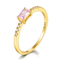 Elegant s925 silver ring with a rectangular pink gemstone and gold finish for women - Gold Pink