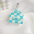Sky blue and cream checkered hair claw clip with a square cutout minimalist design - 5cm / Blue & Beige Checkerboard