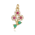 Golden floral pendant with red gems and green leaves shown on a white background - 16-Colorful Gem Flower