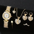 Elegant gold quartz watch set with roman numerals, necklace, and sparkling jewelry accessories - Full Jewelry Set Gold Color