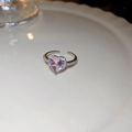 Zilveren verstelbare ring met roze hartvormige steen en zirkonia-omranding - Roze - Zirkoon Hart Open Ring